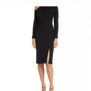 Aidan Mattox Black Asymmetrical Dolman Sleeve Dress